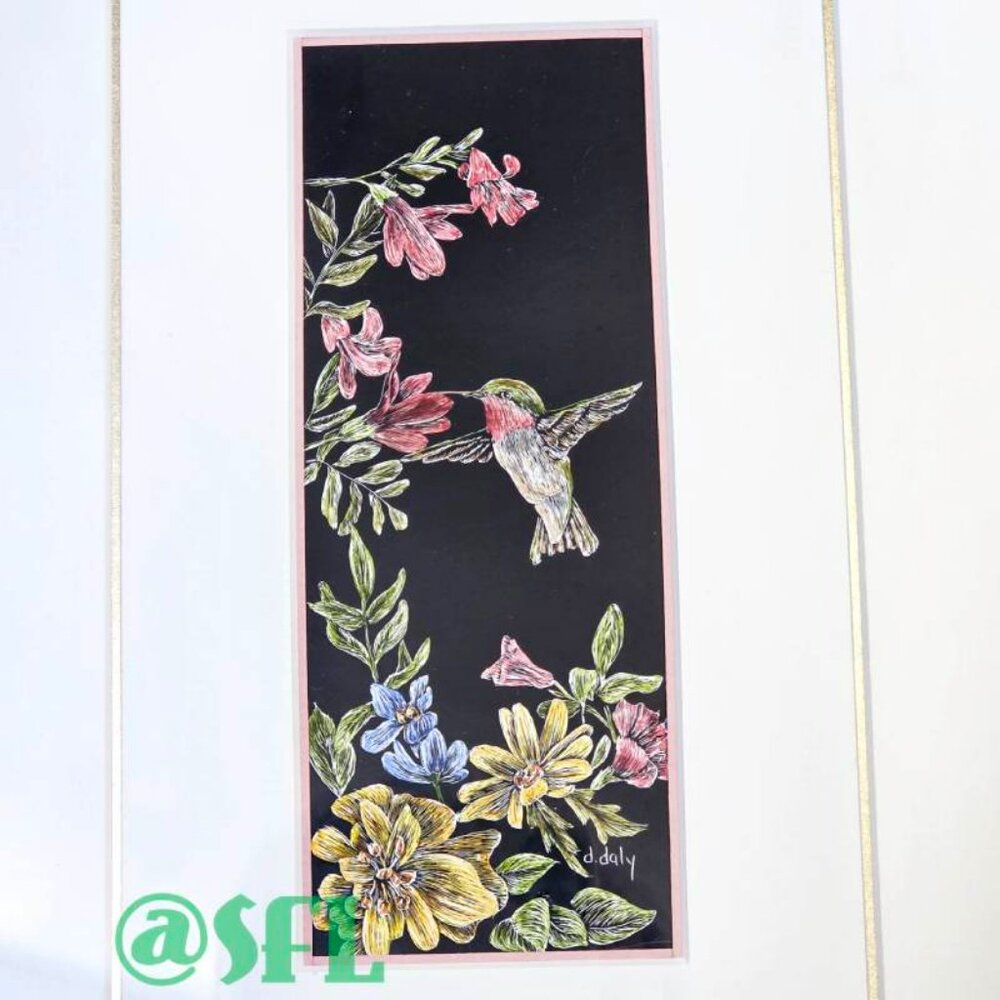 Original Art Hummingbird Flowers By Deana Daly Signed Matted And Framed Cottage